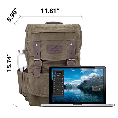 TOPWOLFS Waterproof Waxed Canvas Backpack for Men Travel Rucksack Leather Trimming (Green) One_Size - Image 7