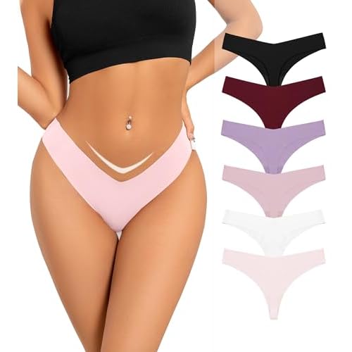 Seamless Thongs for Women V-Shaped No Show Panties Soft Comfortable Breathable Workout Underwear Multiple Pack