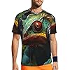 Tamiger Chameleon Listen Music Print Men's Short Sleeve Mesh T Shirt Breathable Athletic Gym Running Daily Casual Black #5