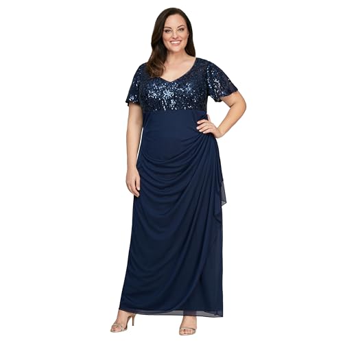 Image of Alex Evenings Women's Long Stretch Sequin Bodice Mother of The Bride Dress with Empire Waist (Petite and Regular Sizes)
