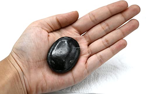Image of Certified Black Tourmaline Crystal Palm Pebbles Stones for Stress Relief | AAA Grade Original Healing Gemstone Agate Palm Stone for Yoga Meditation Spiritual Reiki Feng Shui