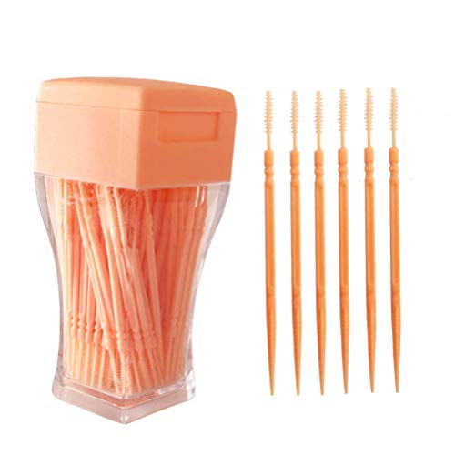 Cepillo interdental, palillo de dientes, hilo dental, herramienta de limpieza de dientes de plástico de doble cabezal para cuidado de limpieza bucal, 200 unidades (rojo sandía)