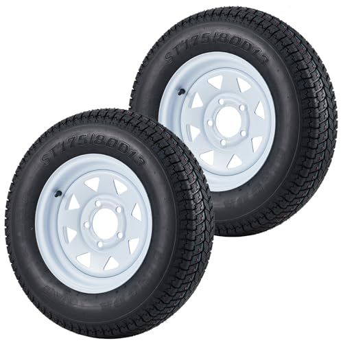 ST175/80D13 Trailer Tires with 13 in Rims, 5 Lug on 4.5 in, Load Range C, 6PR