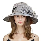 Women’s Fashion Church Hat Elegant Wide Brim Bucket Style Fedora Sun Cap with Bow Decoration