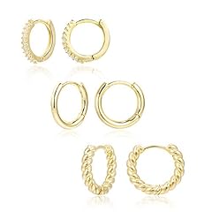 A-CZ Huggie Earrings+Smooth Huggie Earrings+Twisted Huggie Earrings（14K Gold）