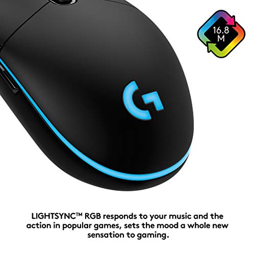 Logitech G PRO Mouse Gaming, Sensore HERO 16K, 16000 DPI, RGB, Leggero, Progettato ‎per eSport, 6 Pulsanti Programmabili, Memoria Integrata, Compatibile PC/Mac/Laptop, ‎Imballaggo Tedesco, Nero
