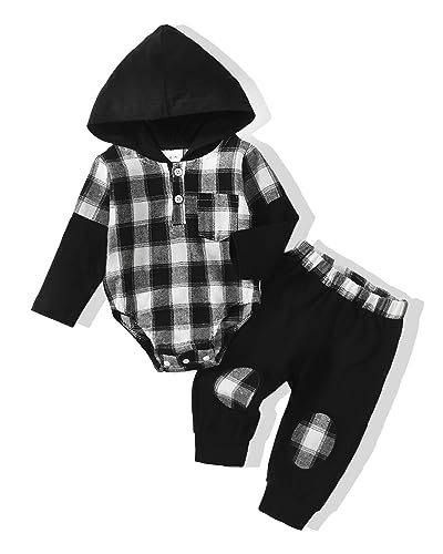 Image of NZRVAWS Baby Boy Clothes 0-3 Month Newborn Boy Outfit Sweatshirt Hoodie Romper Long Pants Sets Fall Winter Clothing