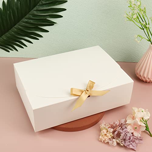 SWANGSA 11 Set Gift Boxes with Lids, 10.6\'\'x8\'\'x3\'\' White Kraft Paper Gift Box, Bridesmaid Proposal Box with Ribbon and 60pcs Adhesive Dots, for Wedding, Packaging, Present, Birthday, Cupcake Boxes - Thumbnail 7