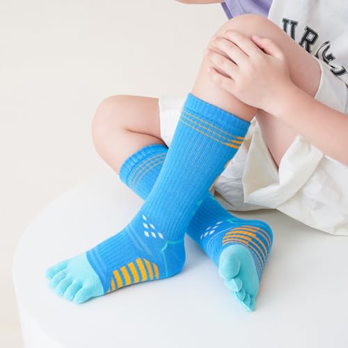 5 Pairs Boys Girls Over the Calf High Tube Socks Cotton Sports Five Finger Socks Slouch Socks for Kids Age 6-154
