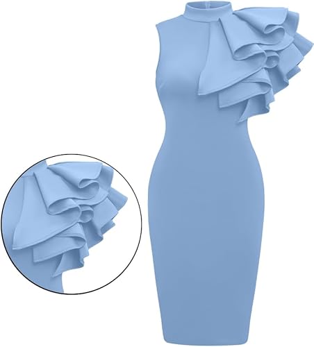 Miniatura 2 de Vestido de cóctel entallado, formal, sin mangas y con volados para mujer, vestido de tubo de longitud media