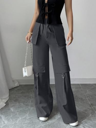Image of Leriya Fashion Cargo Pants for Woman | Cargo Pants for Women Cotton Wide Leg Utility Fit Flap Pockets | Trousers Fors Women, Relaxed Fit Baggy Pant Airport Outfit for Womens Streetwear Attire
