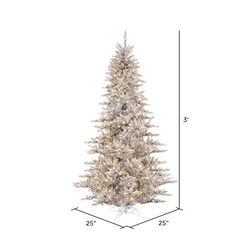 Vickerman 3' Silver Tinsel Fir Artificial Christmas Tree, Clear Dura-Lit Incandescent Lights - Faux Silver Christmas Tree - Seasonal Indoor Home Decor #TOP2
