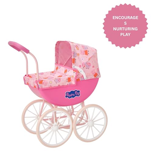 Peppa Pig My First Carriage Dolls Pram | Pink Toy Pram With Peppa Pig Fabric, Adjustable Hood, Removable Apron, Comfort Grip Handles | Premium English Traditional Carriage Pushchair | Kids 3+ - 7