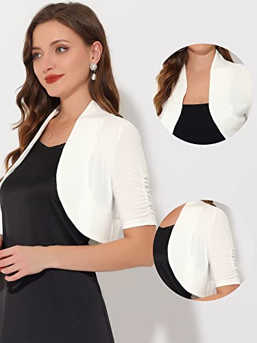 Allegra K Short Sleeve Shrugs for Women's Ruched Sleeve Open Front Cropped Bolero Cardigan2
