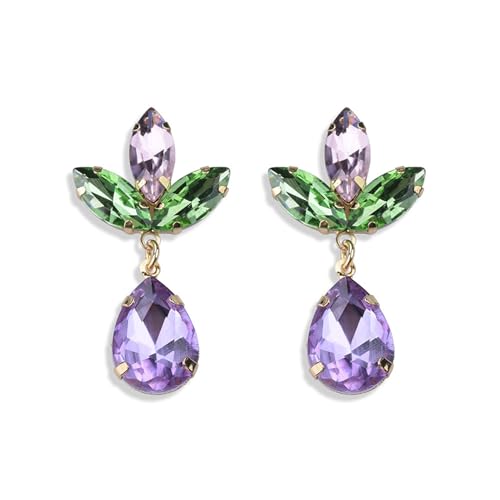 coadipress Crystal Dangle Earrings for Women Cluster Leaf Art Rhinestone Earrings Sparkly Colourful Rhinestone Stud Earrings Dainty Green Leaf Crystal Dangle Earrings Wedding Party Jewelry Gift