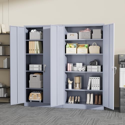 Image of Greenvelly Metal Storage Cabinet with Doors and Adjustable Shelves,72 inch Locking Tool Steel Garage Cabinet, Utility Metal Filing Storage with Lock for Home Office, Garage, School, Kitchen Dark Gray