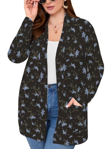 Image of AusLook Plus Size Lightweight Cardigans for Women Open Front Pockets Jacket | 1X-5X,Soft Stretch,Long Sleeve,Longline Coverage,Dress Jeans Layer,Work Travel Style,Spring Fall Wear