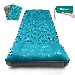 AKSOUL Autoinflable Colchoneta Camping Esterilla H...: 【▲▲▲10 CM Para una Comodidad Excepcional▲▲▲】: Nuestro colchón para acampar autoinflable tiene un lujoso grosor de 10 cm, y la colchoneta para dormir completamente inflada mide 195 cm x 70 cm x 10 cm, lo que brinda un soporte óptimo para un sueño repa...
