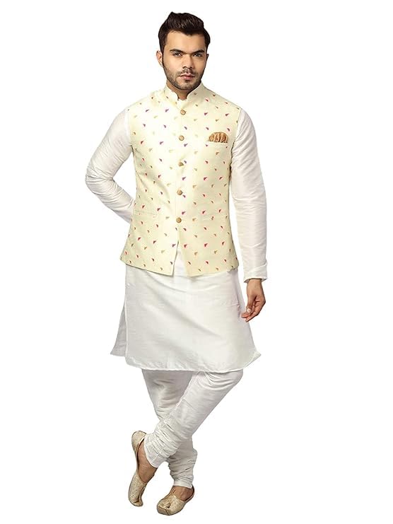 Image of Uri and MacKenzie Men's Silk Blend Kurta Pajama with Designer Ethnic Nehru Jacket /Modi Jacket