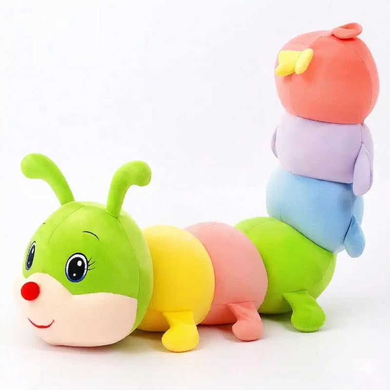 Image of HUG 'n' FEEL SOFT TOYS Big Size Caterpillar Soft Toy - Colorful Plush Stuffed Animal Toy Figure | Cute Huggable Caterpillar Doll for Kids, Babies, Girls & Boys | Birthday Gift & Room Decor | 30 CM