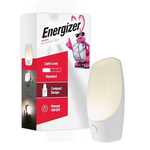 Image of Energizer Manual On/Off LED Night Light Plug-in, Push Button, Compact, Contemporary, for Bedroom, Livingroom, Hallway, Bathroom, Nursery, Basement, White, 37099, 1 Pack