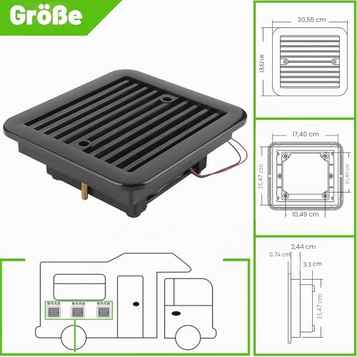 AUTOXBERT Lüftungsventilator für Wohnwagen, 2,4W 12V Lüftungsventilator geräuscharmes Lüftungsgebläse für Wohnwagen, Wohnmobile, Camper, Schwarz