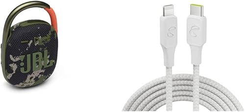 JBL Clip 4 - Mini altavoz Bluetooth portátil - (Squad) e InfinityLab InstantConnect USB-C a Lightning - Cable de carga rápida PD de 20 W para iPhone