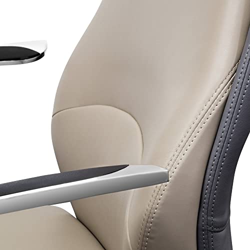 Zuri Furniture Wrigley Genuine Leather Aluminum Base High Back Executive Chair - Light Grey With Dark Grey Accent #TOP6