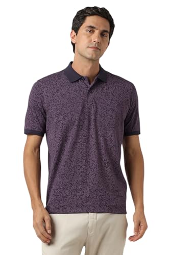 Image of Peter England Men's Cotton Abstract Floral Print Polo T-Shirt - Casual Wear | Stylish & Breathable