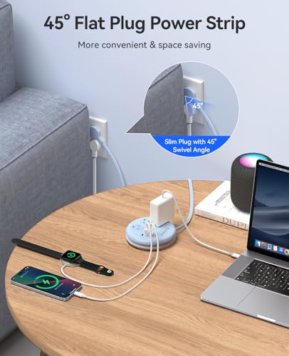 Image of ORICO Power Strip with USB Ports, 4Ft Wrapped Extension Cord with Multiple Outlets, 3 Outlets & 3 USB Ports (1 USB C), Flat Plug Power Strip for Cruise /Home /Office /Dorm Essentials, Blue