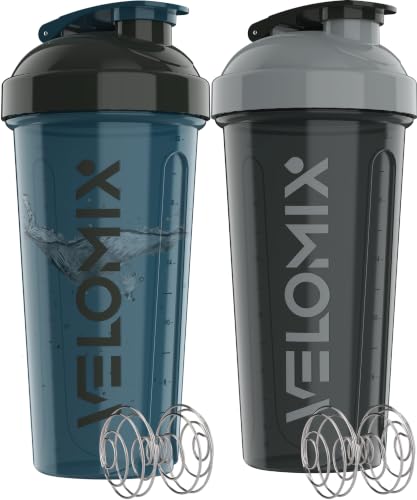 VELOMIX 2 Pack 28oz Protein Shaker Bottle for Protein Mixes, ColorBurst