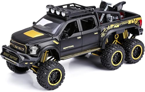 Image of 1:24 Raptor F150 Alloy Metal Diecast Car, Pull Back Toy Car with Openable Doors, Light and Music, Boys Gifts and Toys for Kids (Black)