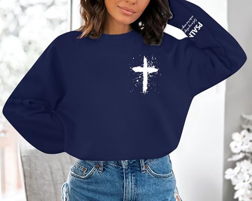 MOUSYA Women Christian Sweatshirt Psalms 91 Sleeve Print Sweatshirt Bible Verse Pullover3