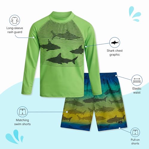 Image of Big Chill Boys Rash Guard Set - 2 Piece UPF 50+ Boys Swim Trunks & Long Sleeve Boy Swim Shirt Youth Bathing Suit Swimwear Set