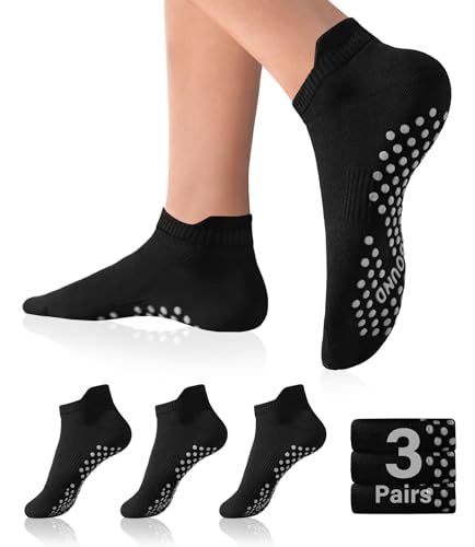Image of DIBAOLONG Pilates Socks with Grips for Women Yoga Socks Non Slip Barre Hospital Socks 6-Pairs Grippy Ankle Socks