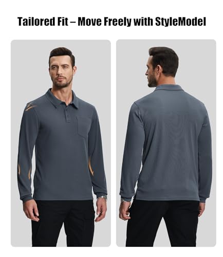 ZITY 3 Pack Long Sleeve Polo Shirts for Men with Pocket Moisture Wicking Outdoor Workwear Office Casual Collared Shirts Fall2