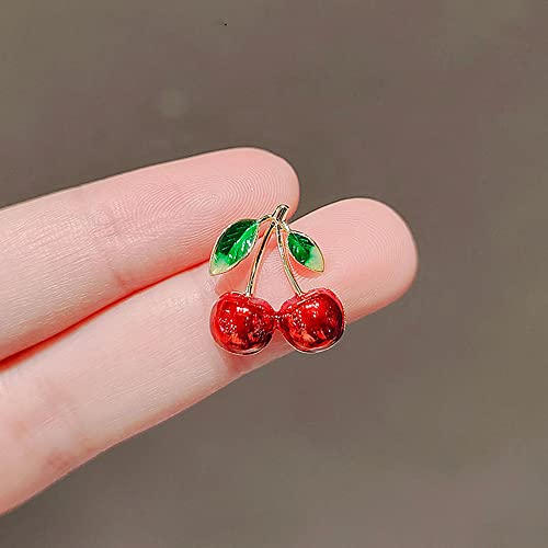 Image of Red Cherry Brooch Pin Small Enamel Fruit Corsage Lapel Brooches Pins for Women Girls Clothing Acccessories Cute Jewelry Gifts Birthday