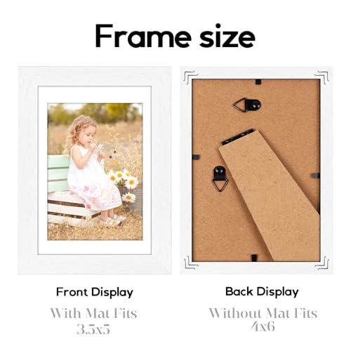 Image of 6 Pack 4x6 Frames, Mat for 3.5x5 Photos, Shatter HD Plexiglass | Removable mat fits two photo sizes, slim frame with stand for horizontal & vertical tabletop & wall mount
