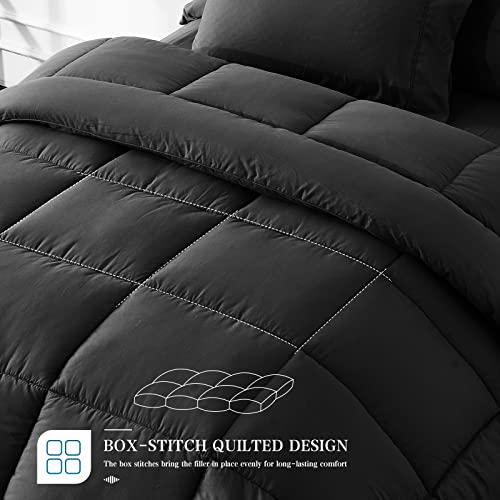 Queen Size 7 Pieces Bed In A Bag Bedding Set - Lightweight Black Comforter Set, All Season Ultra Soft Down Alternative Bedding Comforter Set With Comforter, Pillowcase, Flat Sheet, Fitted Sheet #TOP2