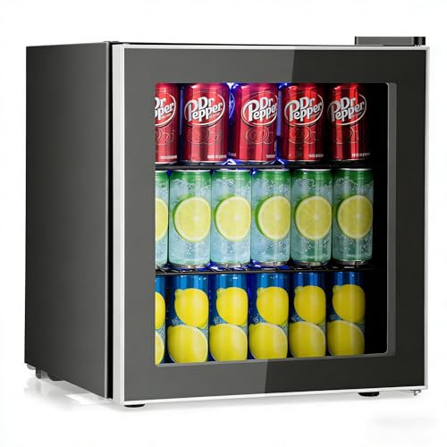 Image of COSTWAY 60 Cans Beverage Refrigerator Cooler, Freestanding Mini Fridge with Glass Door & Removable Shelves, Small Beverage Drink Fridge for Soda Beer Wine, 1.6 Cu.Ft
