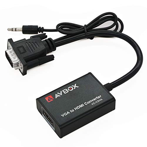 AVBOX VGA to HDMI Adapter/Converter (Male to Female) with Audio, Full 1080P,with Aluminum Alloy, USB Cable and 3.5mm Audio Cable for Computer, Laptop, PC, Projector (Black)
