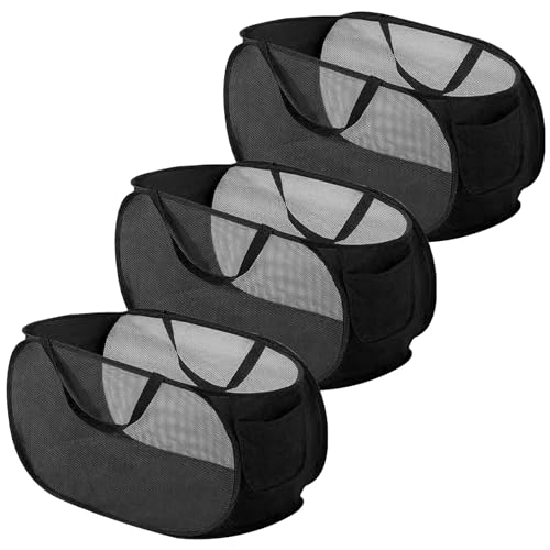 Panier a Linge Pliable, 3 Pièces Pop-Up Panier Linge Pliable, Paniers à Linges Pliables, En Maille Filet Paniers Linges Avec Poignée Pour Chambre, Chambre...