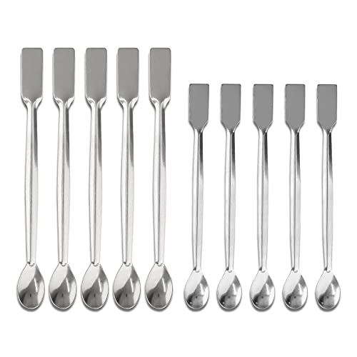 Doumneou Stainless Steel Lab Scoop 10 PCS Double Ended Lab Spoon Mini Laboratory Spatula for Reagent Sampling Mixing Measuring, Silver