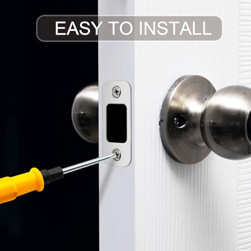 2er-Pack Riegel-Schließbleche, Türschließbleche mit Großem Loch und 4 Schrauben für Innentüren Türrückplatte mit Abgerundeten Ecken Türschlossplatte Schlossersatzteile für Türen (Silber)