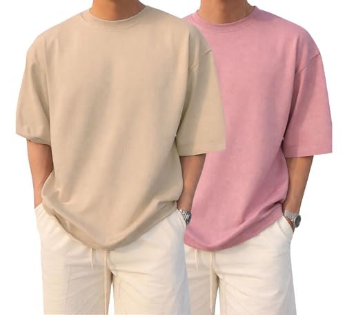 Image of BARKEYO Men's Half Sleeve Round Neck French Terry Oversized Drop Shoulder Over Sized Tshirt for Man