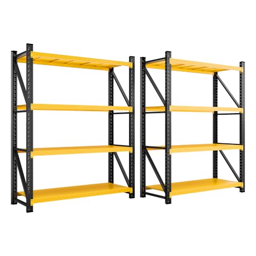 Image of SISESOL Set of 2 48 inch Wide Heavy Duty Garage Shelving Units,3000LBS 24 Deep Storage Shelves,Yellow Metal Garage Shelves,Large Storage Rack,70 High Steel Shelf,Industrial Shelving for Shop,Warehouse