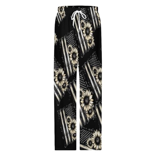 Sunflower with Usa Flag Mens Pajama Pants Loose-Fit Pjs Bottoms Lounge Pant Sleepwear with Pockets3