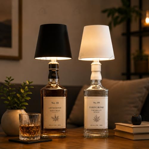 Image of ANKRI Wireless Bottle Lamp Combo LED 3 Colour Tones with Dimming | Touch Sensor On /Off | Night Light Lamp for Cafe Restaurant Home Living Room | 15 cm | USB Rechargeable | Black & White | Pack of 2