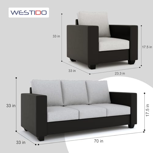 Image of WESTIDO Orlando Leatherette 3 + 1 + 1 Sofa Set (Black Grey, DIY(Do-It-Yourself)) | 1 Year Warranty