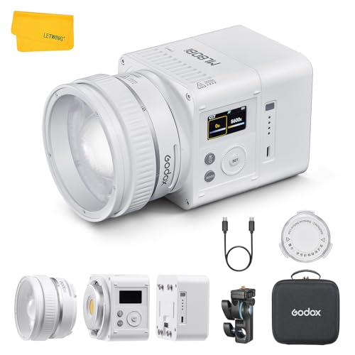 Image of Godox ML80Bi COB Video Light w /95Wh Detachable Battery, Brighter Bi-Color Led Video Light 29600lux@5600K 1m, CRI 96, 2800K-6500K,11FX, Dimming 0%~100%, Portable Continuous Output Lighting Photography